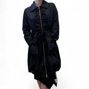 Vintage Valentino Ruffle Trench Coat 90s NWOT black twill